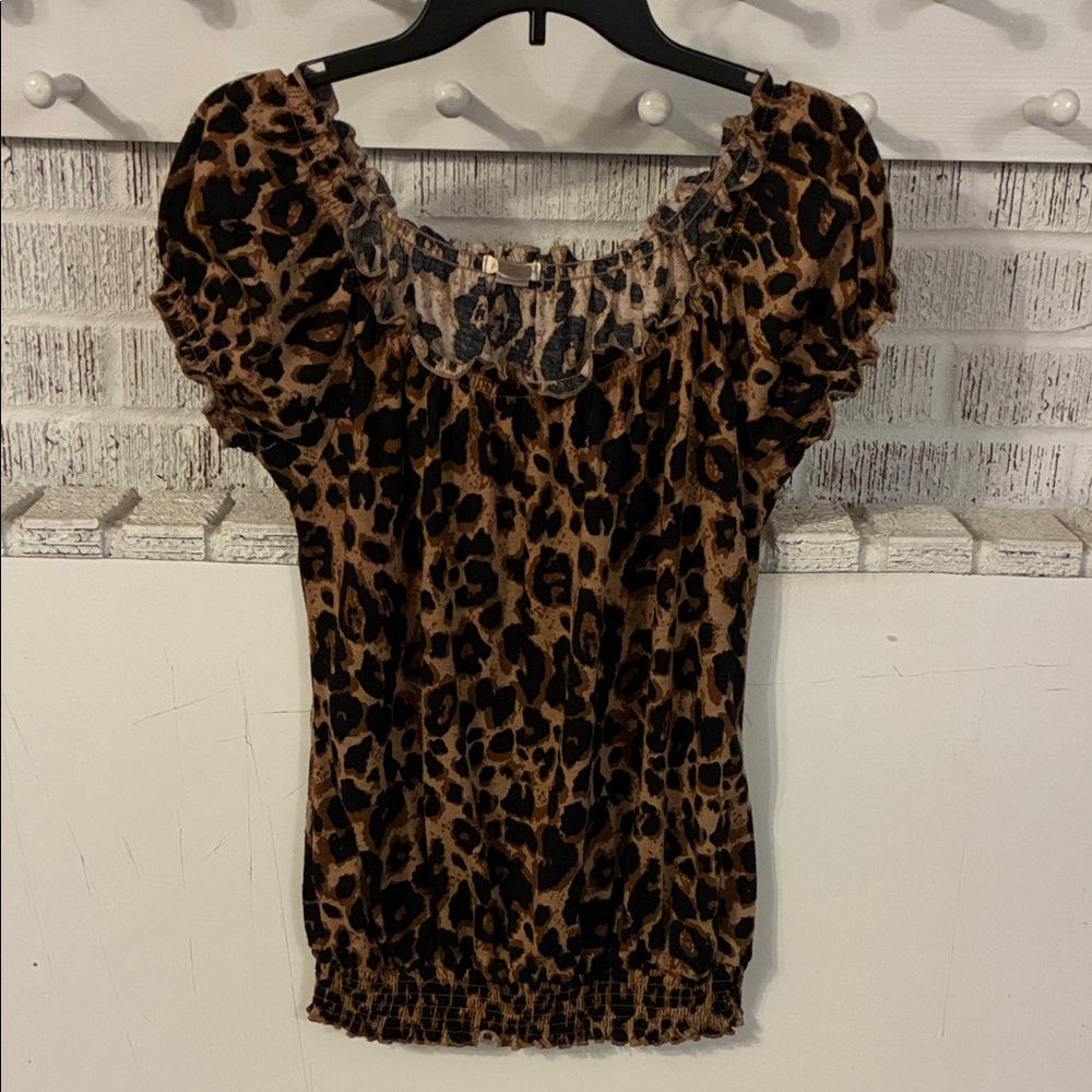 Self Esteem Brown Leopard Print Blouse Women’s Medium